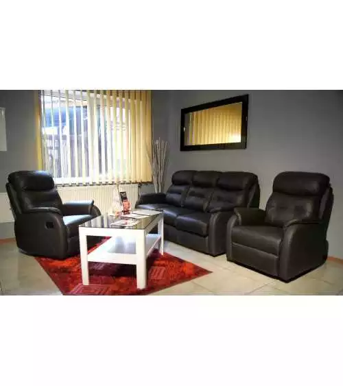 Komplet mebli skórzanych Paris Sofa 3R + 2 fotele Funkcja RELAX