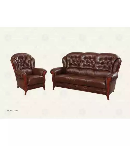 Komplet klasycznych mebli skórzanych Kevin Sofa i 2 fotele
