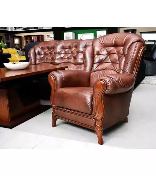 Komplet klasycznych mebli skórzanych Kevin Sofa i 2 fotele