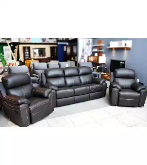 Komplet mebli skórzanych Mustang - Sofa i 2 fotele - Funkcja Relax