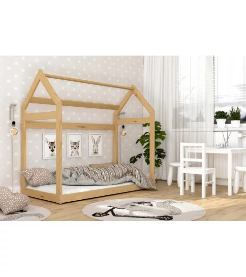Drewniane łóżko domek parterowe do pokoju dziecięcego
