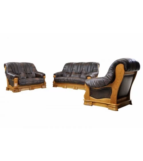 Komplet klasycznych mebli skórzanych Patrycja Sofa i 2 fotele
