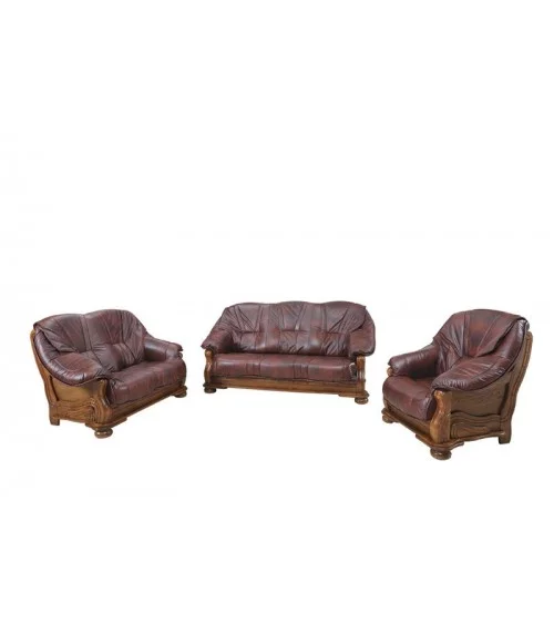 Komplet klasycznych mebli skórzanych Vega Sofa i 2 fotele