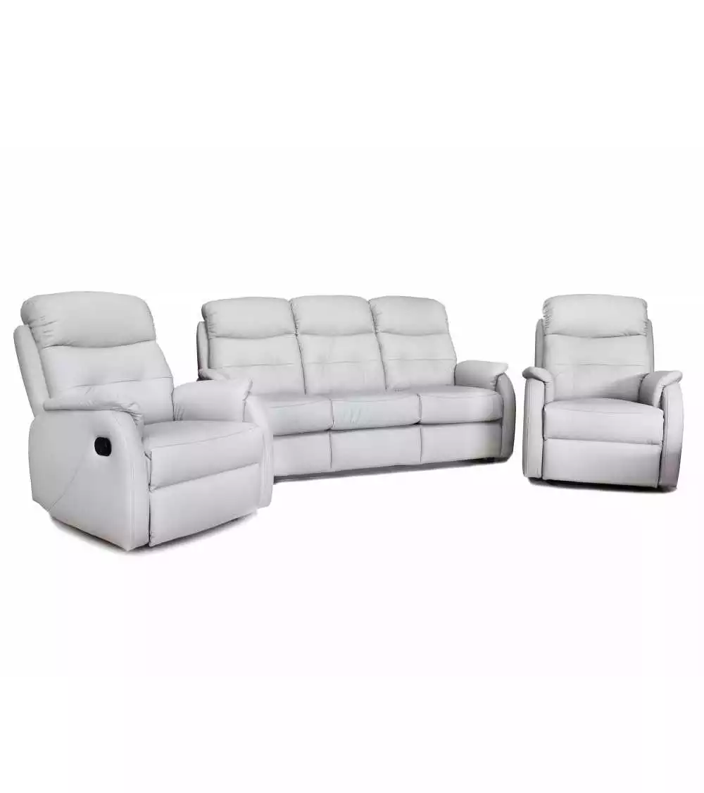 Komplet mebli skórzanych Paris Sofa 3R + 2 fotele Funkcja RELAX