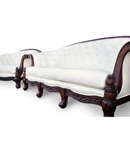 Komplet klasycznych mebli skórzanych Rodos Sofa i 2 fotele