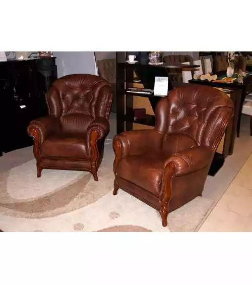Komplet klasycznych mebli skórzanych Kevin Sofa i 2 fotele