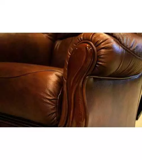 Komplet klasycznych mebli skórzanych Kevin Sofa i 2 fotele